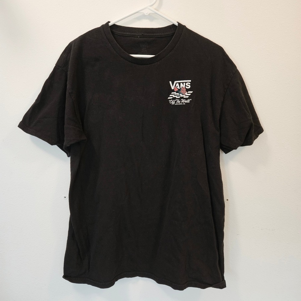 Vans Off The Wall Rose Checkered Graphic T-Shirt Mens Large Black Short Sleeve